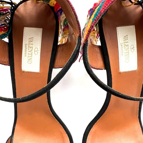 VALENTINO Rockstud Rolling Fringed Suede Ankle Strap Sandals EU 39 US 9 Heels - Picture 9 of 13